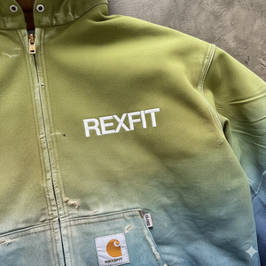 Sweat à capuche zippé RexFit Sports vert et bleu dégradé pour homme, vêtement de rue décontracté, veste en polaire, couture durable et style décontracté moderne - Product Image 2