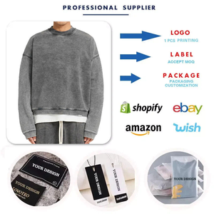 Washed <b>Grey</b> Oversized <b>Sweatshirt</b> Men's Fleece Pullover Cotton Blend Crewneck Long Sleeve Vintage Fade Streetwear Embroidered - Product Image 4