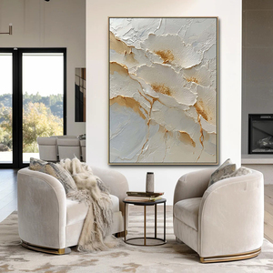 Cuadro Grande Hecho a Mano en Yeso con Flores Doradas y Blancas, Arte Moderno en Lienzo con Textura, Cuadros de Flores, Diseño Moderno Quadri Arte - Product Image 2