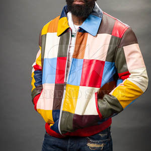 Veste en cuir patchwork pour homme, coupe structurée et finition durable, veste en cuir patchwork élégante pour homme - Product Image 6