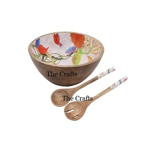 Bol à dattes en bois imprimé avec fourchette et cuillère, forme ronde, vaisselle, bol alimentaire, prix de gros - Product Image 1