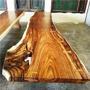 Ensemble de meubles de salle à manger en bois de suar massif, design tropical moderne, couleur et forme personnalisables, aucun assemblage requis pour un luxe - Product Image 1
