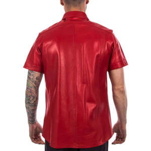 Pu cuero nuevo diseño de moda camisas de cuero para Hombres Nuevo estilo Streetwear camisas de cuero de manga corta - Product Image 5
