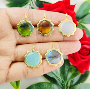 Pendentif Pierre de Lune Blanche 15mm Briolette Ronde Or 18K Vermeil Pendentif Collet en Argent Sterling 925 Pierre de Naissance Pendentif en Argent 925 - Product Image 6