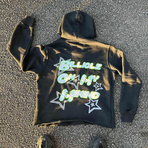 Fabricant de vêtements streetwear personnalisés, sweat-shirt à ourlet brut, effet délavé, pierre minérale, vintage, coupe courte, imprimé bouffant, sweat-shirt à capuche pour homme - Product Image 3