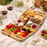 Ensemble de planches à charcuterie en bambou extra large avec poignées latérales, plateau à fromage multi-compartiments avec couteau