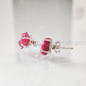 Pendientes de Piedra Natural para Mujer, Gema de Rubí en Bruto, Piedra de Nacimiento de Julio, Regalo de Cumpleaños, Navidad, Pendientes de Plata de Ley 925 - Product Image 2