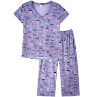 Ensemble de pyjama 2 pièces pour femme en jersey 100% coton, imprimé avec logo sur le devant, doux, respirant et à séchage rapide, pour le printemps/l'automne