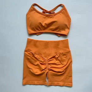 Ensemble de shorts de yoga pour femmes fabriqué en usine, best-seller, taille plus, uni, 2 pièces, taille élastique, respirant, séchage rapide - Product Image 2