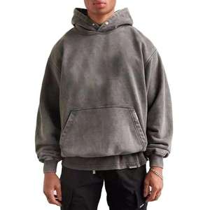 Sweat à capuche unisexe de haute qualité, délavé à l'acide, vintage, surdimensionné, à fermeture éclair, 100% coton, patchwork brodé, motif uni - Product Image 4