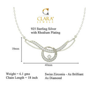 CLARA จี้เงินแท้ 925 ชุบโรเดียม รุ่นอีวี พร้อมสร้อยคอ จี้รูปปีกสีทองคำขาว ประดับเพทายและมุก ของขวัญสำหรับผู้หญิง - Product Image 3