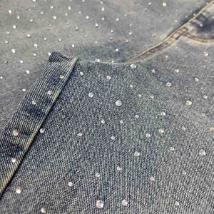 OEM ODM Summer Trend Breathable High Street Style Men's Denim Shorts Sun Faded All over Rhinestone Men's Shorts - Product Image 2