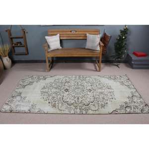 Tapis turc, tapis vintage 3,7x7,4 pieds, tapis gris en laine style sud-ouest - Product Image 2