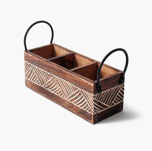 Customized Wooden Cutlery Holder with Metal Handle Spoon Knife Fork Utensils holder in Low Price - Product Image 2