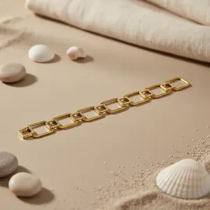 Gold Plating Rectangular Link Bracelet with Pearl Zircon Diamond Number Pattern <b>Chain</b> Jewelry for Anniversaries and Parties - Product Image 2