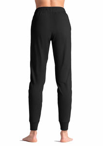 กางเกงสเวตเตอร์สำหรับผู้หญิงทรงหลวมเอวยางยืดดีไซน์เรียบง่ายมีกระเป๋าโลโก้ขาซ้ายสำหรับวิ่งโยคะ - Product Image 3