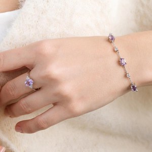 Pulsera de tenis de amatista violeta con corte ovalado, cadena de gemas moradas entrelazadas, plata de ley 925, piedra de nacimiento de febrero, refinada - Product Image 3