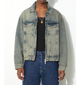 Veste en jean à manches longues vintage unique pour hommes couples col montant brodé fermeture éclair bouton vêtements d'automne-disponible tout - Product Image 2