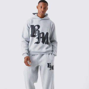 Conjunto de sudadera con capucha y pantalones de chándal con cremallera lavados con ácido, ropa de calle de talla grande personalizada, chándal acampanado con parche de socorro - Product Image 1