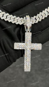 Pendentif croix serti de diamants glacés de luxe avec chaîne cubaine, diamant moissanite VVS, argent 925, collier hip hop - Product Image 2