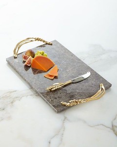 Handmade Vintage Design Grey <b>Marble</b> Serving <b>Tray</b> Custom Size with Metal Handle for Home Use Wholesale - Product Image 4