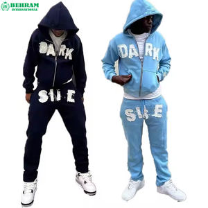 Survêtement de sport d'hiver unisexe de haute qualité, personnalisé, épais, pour la course et les loisirs, à manches longues, avec broderie effet vieilli et effet superposé - Product Image 2