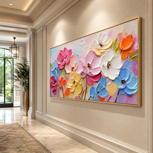Tableau floral moderne sur toile, art mural 3D, peinture florale colorée, décoration de chambre, art mural pour salon, art mural floral 3D - Product Image 3