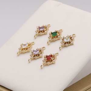 Vintage Square 925 Silver <b>Birthstone</b> Pendant <b>Necklace</b> Openwork Diamond-Plated Copper Whol - Product Image 3