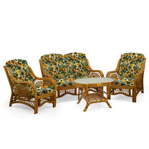 Malibu Lounge Lot de 4 chaises coloniales faites à la main en rotin naturel et osier causeuse et table basse avec verre pour le salon - Product Image 2