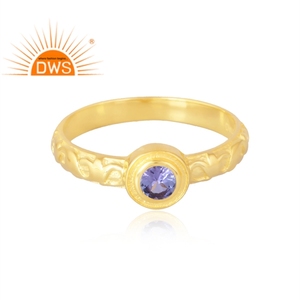 Última Venta de anillo de piedras preciosas de tanzanita natural chapado en oro de 18 quilates de Plata de Ley 925 fabricante de joyería fina Demi Última venta - Product Image 3