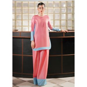 Ensemble shalwar kameez tendance en satin 2 pièces avec décoration boutonnée pour filles - Product Image 1