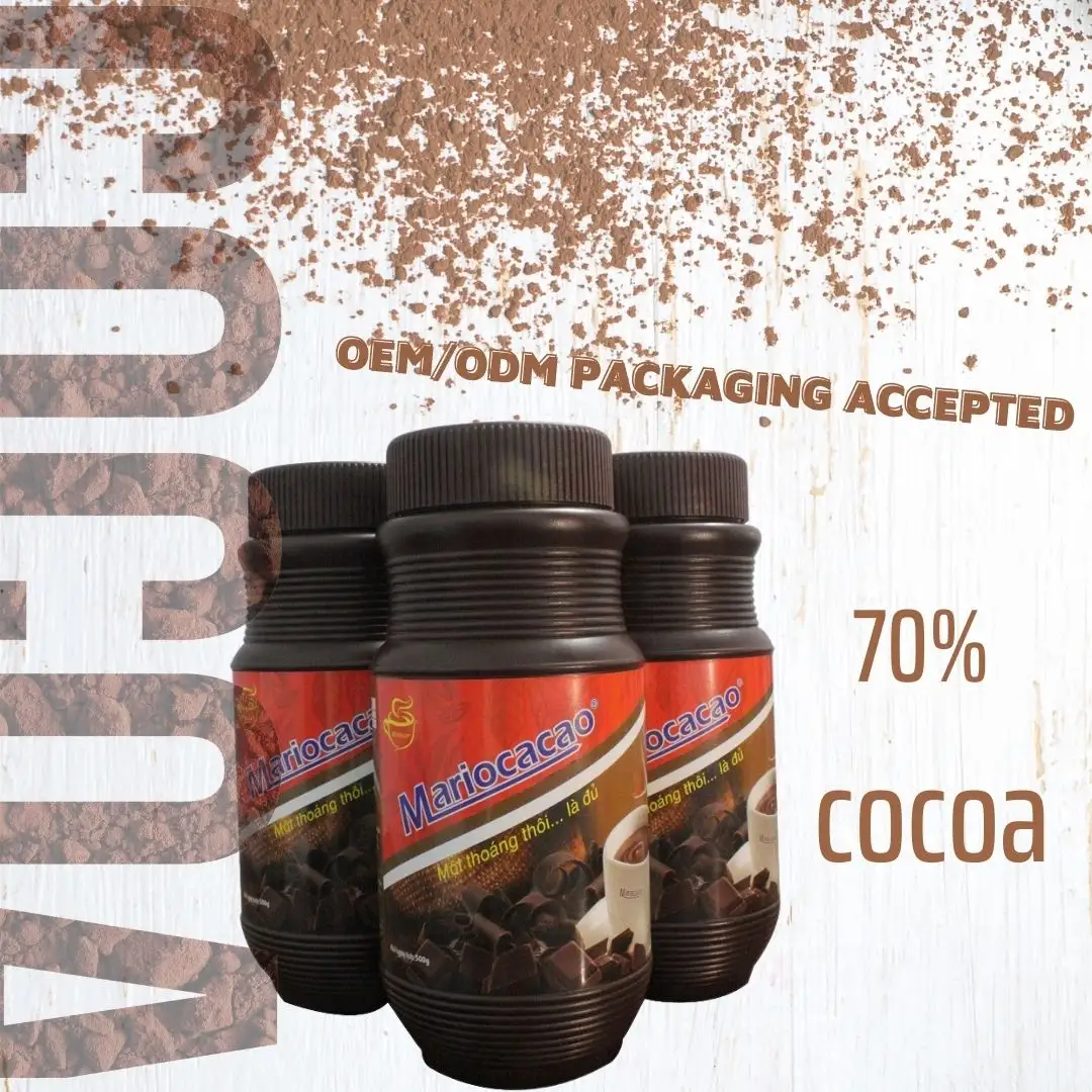 Poudre de cacao instantanée de conception personnalisée OEM, marque Mario cacao 70% cacao origine vietnam 500gr/pot marron