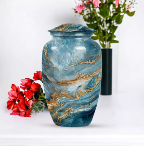 Urne moderne abstraite bleue en aluminium de 10 pouces Grande cendre abstraite en métal de 10 pouces Souvenir pour femme adulte Sympathie en gros - Product Image 5