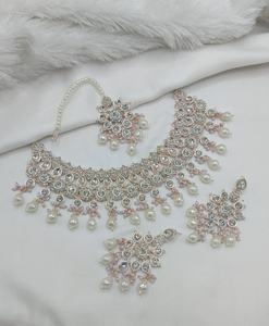 Rose Gold Plated Ethnic Cubic Zircon Crystal Dangle Drop <b>Choker</b> Wedding Party Necklace and Earring Set for Women - Product Image 5