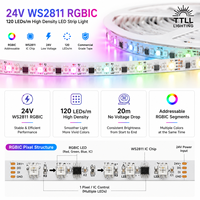 Tidak Ada Penurunan Tegangan 20 Meter 24V WS2811 RGBIC LED Strip 120leds/m Lampu Strip LED RGBIC Alamat LED Strip Kelas Komersial
