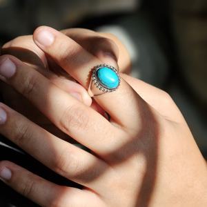 Bague Bohême en argent turquoise bague en argent vintage bague ovale turquoise attrayante - Product Image 1