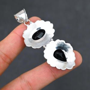 Black <b>Onyx</b> Pendant <b>Necklace</b> in 925 Sterling Silver Luxury Style - Product Image 4