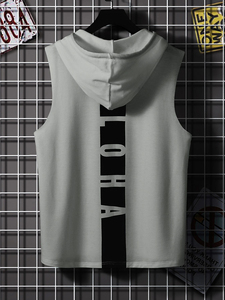 Customized Men's Summer Casual <b>Sleeveless</b> <b>Hoodie</b> High Quality Breathable Quick Dry 100% Cotton Washed Knitted - Product Image 2