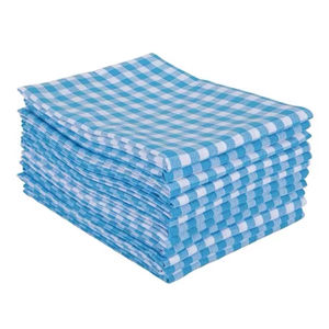 Toalla de cocina con patrón de rayas de Golf de 100% algodón, secado rápido y sostenible para uso doméstico, técnicas tejidas a cuadros azules - Product Image 1