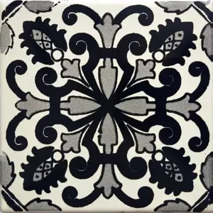 กระเบื้องเม็กซิกัน90ชิ้น4.25x4.25 "สีขาว/ดำ Talavera เม็กซิโก # ผลิตภัณฑ์เส้นใยเซรามิก L003 - Product Image 1
