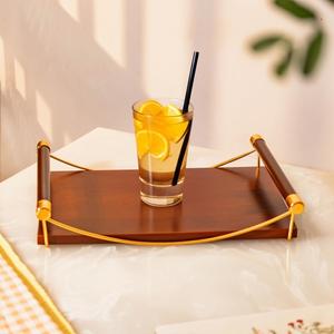 Plateau décoratif en bois moderne avec poignées en métal doré pour les occasions festives comme Diwali - Product Image 4