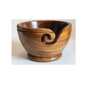 Premium quality sheesham wood crafted Crochet accessories handmade wooden yarn storage bowl