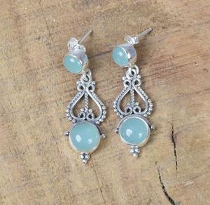 Joyería de plata fina hecha a mano, pendientes clásicos para niñas, Calcedonia acuática, Plata de Ley 925 sólida, piedras preciosas naturales, joyería de sello 925 - Product Image 2