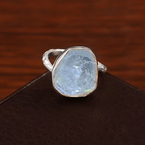 925 Sterling Silver Boho Eternity Vermeil Classic Bezel Setting Raw Larimar Gemstone Fine Women's Engagement <b>Ring</b> Birthday - Product Image 5