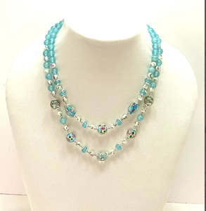 Collier de perles vintage inspiré en argent sterling turquoise bleu verre gâteau de mariage verre perlé double brin collier de perles vintage - Product Image 1