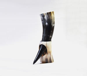 Authentic Handcrafted Polished <b>Black</b> And White Buffalo Horn Drinking Horn Mead Vessel With Matching Horn Stand Traditional - Product Image 6