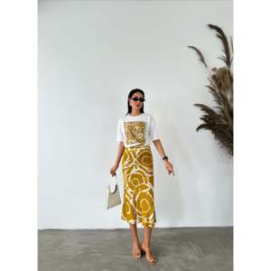 Jupe confortable à motifs ethniques avec taille élastique et décorations imprimées - Product Image 3