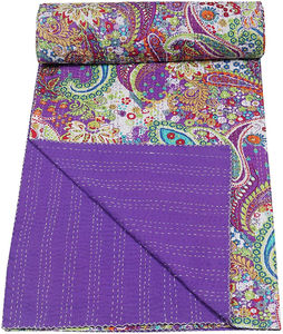 Indian Vintage Old Sari Hand <b>Stitching</b> Reversible Wholesale Lot Cotton Kantha Quilted Patchwork <b>Blanket</b> For Sale Quilts Bulk OEM - Product Image 6
