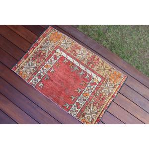 Alfombra Turca Vintage, Pequeña, 1.7x2.6 pies (53x80 cm), Alfombra Roja de Lana del Suroeste - Product Image 3