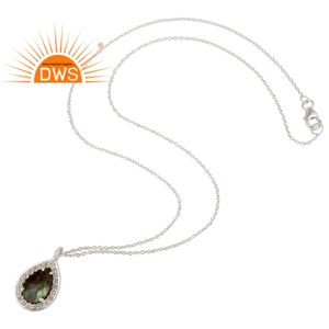 Collier avec pendentif en argent sterling fin topaze blanche et labradorite Bijoux personnalisés pour femme Cadeau pour elle - Product Image 2